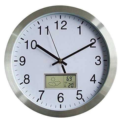 YAHAMA 30CM Reloj de Pared Termometro Clima Radio Reloj de Pared Reloj de Pared Silencioso Termometro